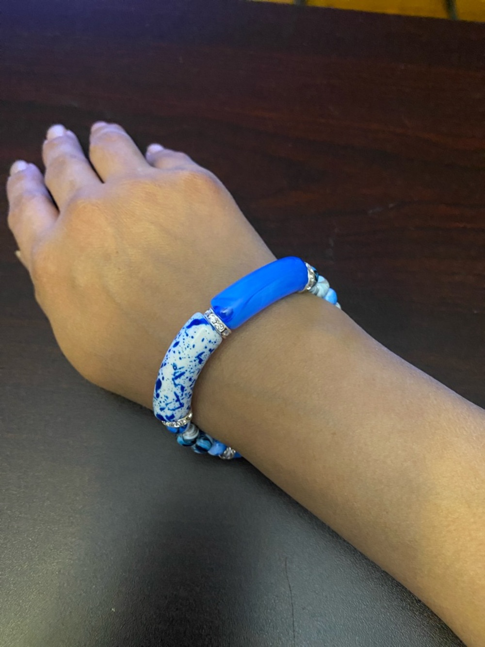 Blue and White Beaded Bracelet
